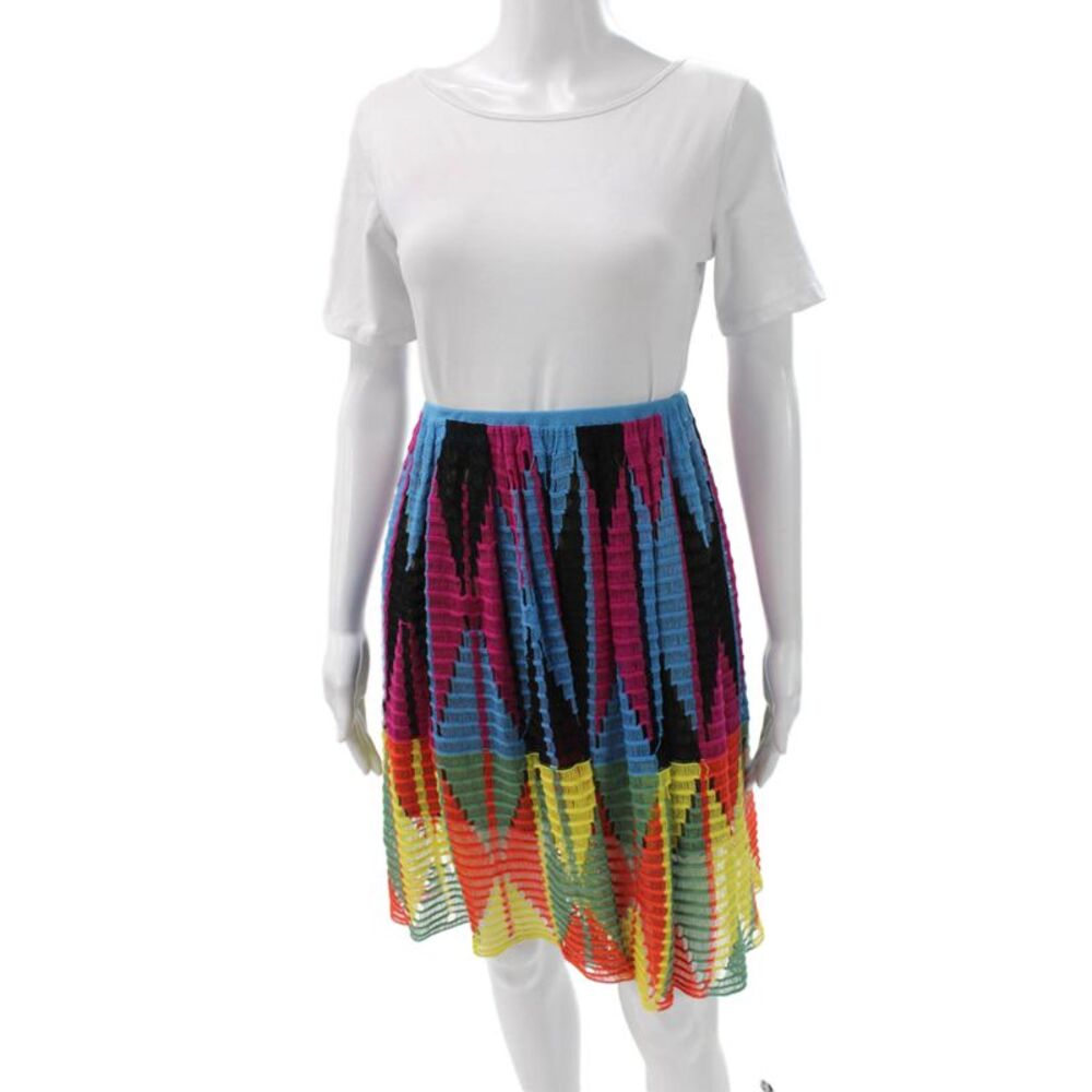 Etro Women Pleated Multicolor Geometric Cotton Short Skirt Size 40